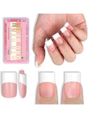 Short Square Retro French Tip Press-On Nails - Baby Pink, 240 pcs, DIY Nail Kit